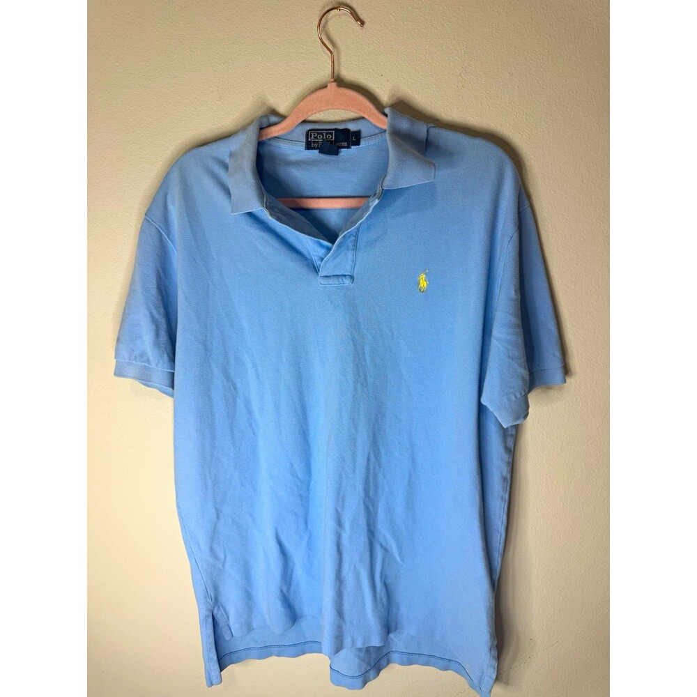 Polo Ralph Lauren Men's L Blue Solid Classic Fit Short Sleeve Cotton Polo Pony